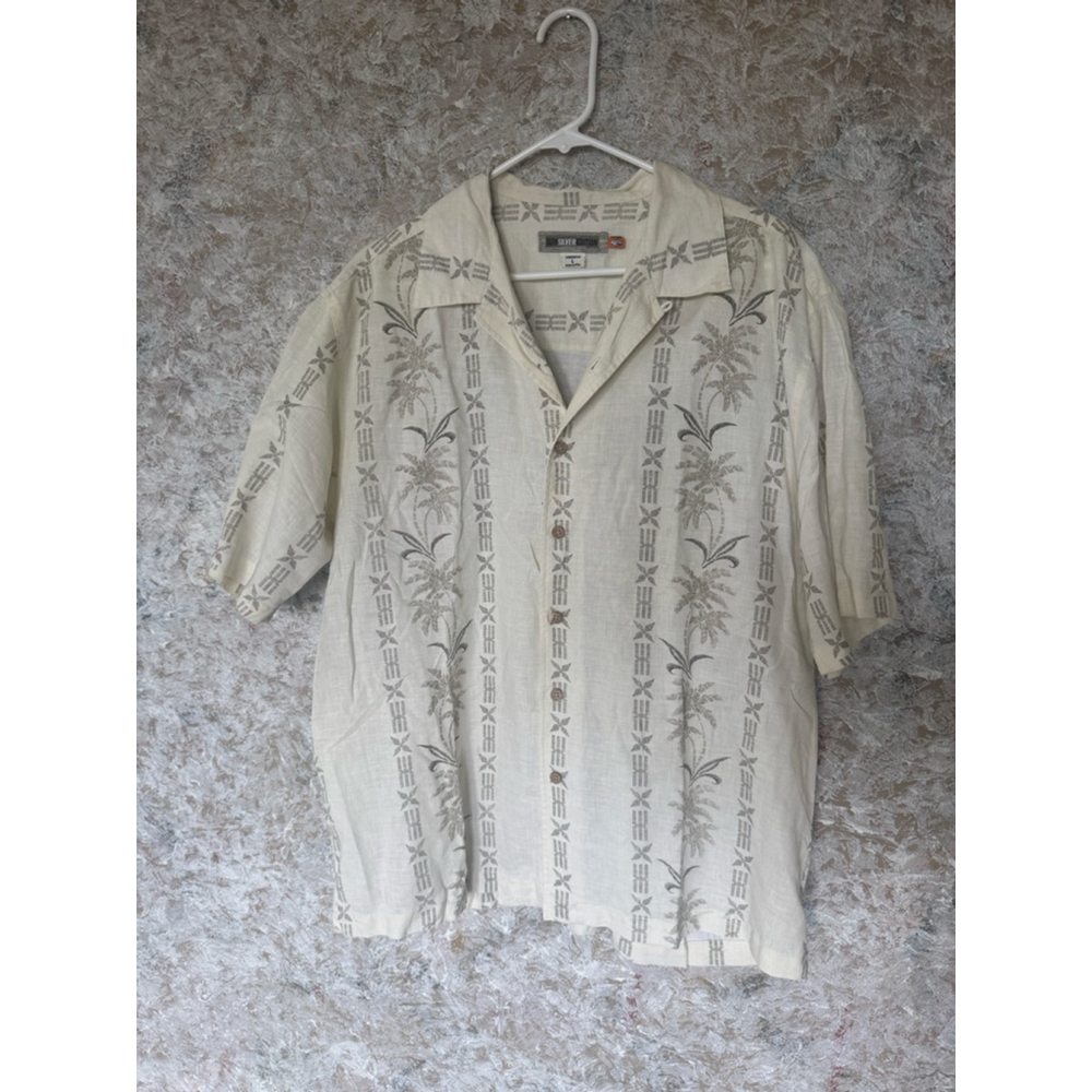 Quiksilver Mens Beige Palm Tree Button Down Shirt Large